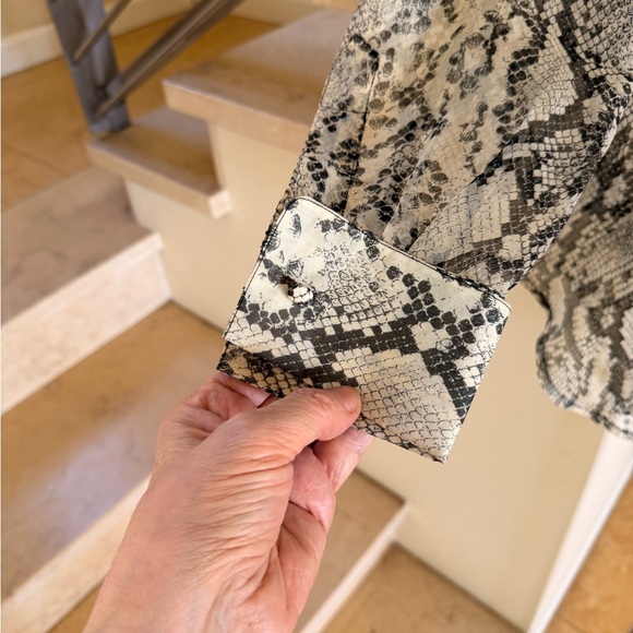 Vintage 90’s Emanuel Ungaro Sheer Snake-Print Button-Down Blouse - White & Black - Picture 7 of 14